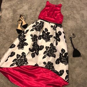 2 piece formal dress pink top flower bl/wh skirt